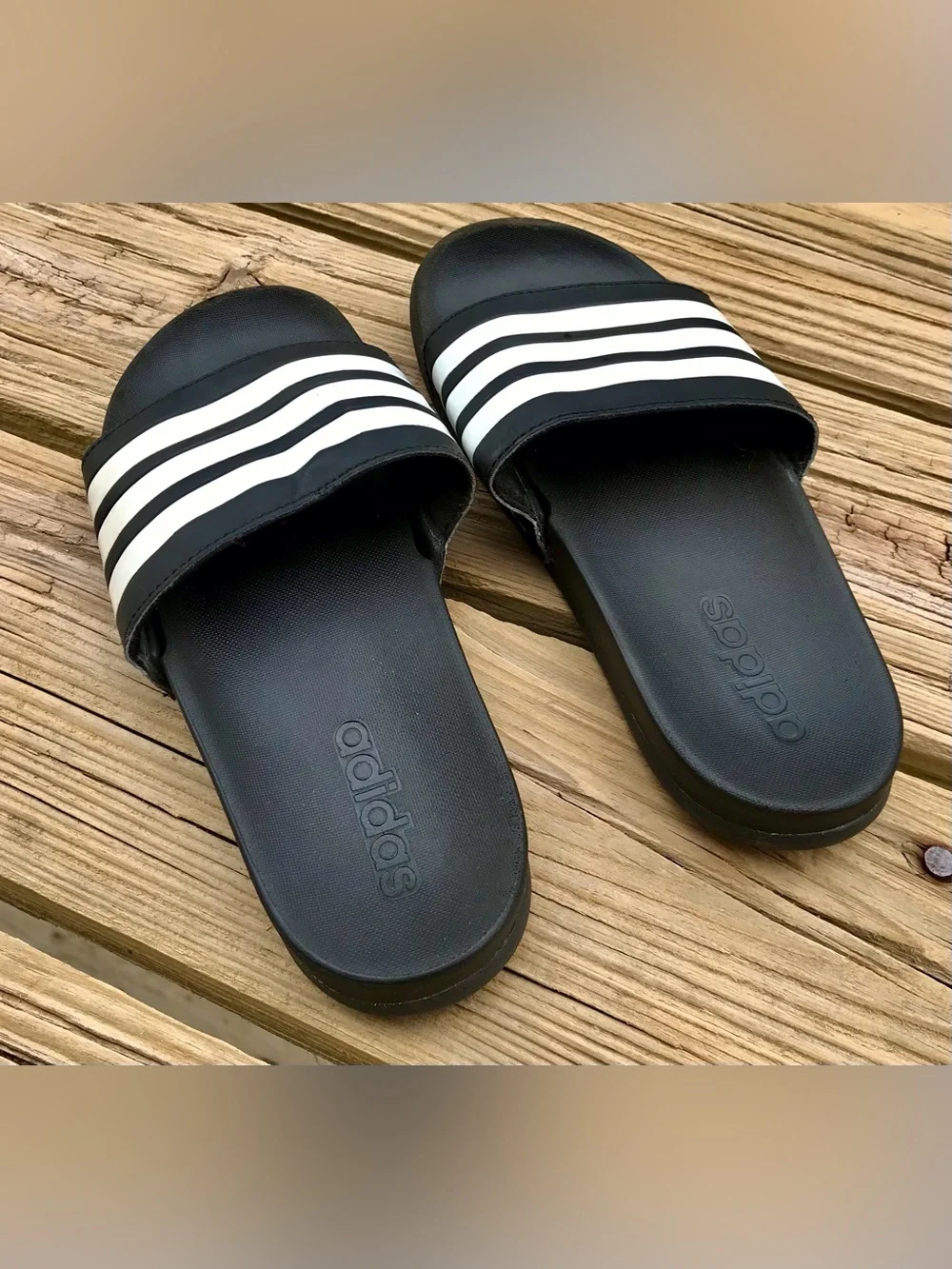 2 Pair Mens 6 7 Womens 8 9 ADIDAS Black Navy Blue Stripe Slide Sandals